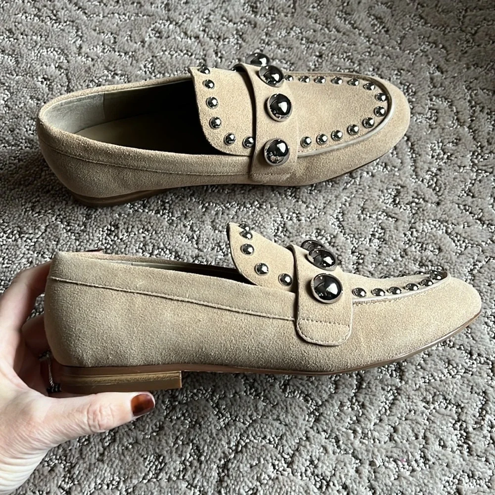 Karl Lagerfeld Avah Studs loafer slip on flats taupe size 6.5 shoe